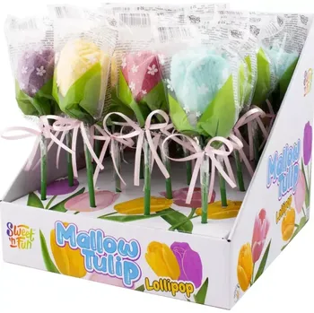 Bonbon Lízátko marshmallow TULIPÁN 25 g (balení 20 ks) (lízátko tulipán / 4 barvy mix)