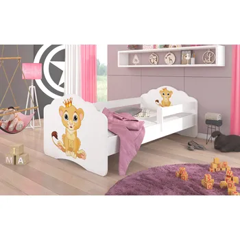 Postel ADRK Postel CASIMO LION, CH-Cas-Barr-Lion-140-E013, 140x70 cm se zábradlím a matrací, bílá/grafika