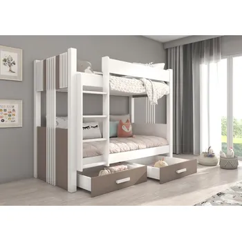 Postel ADRK Patrová postel ARTA, CH-ARTA-W-T-M-180, 180x80 cm s matrací, bílá/truffle