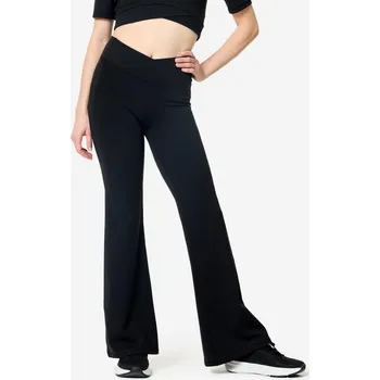 Dámské legíny DECATHLON Dámské fitness flare legíny s překříženým pasem 2XL / W39 L31 ČERNÁ