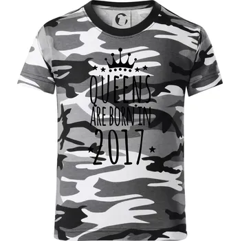 Chlapecké tričko Queens are born in 2017 - Dětské maskáčové triko - 134 cm/8 let ( Šedý maskáč )