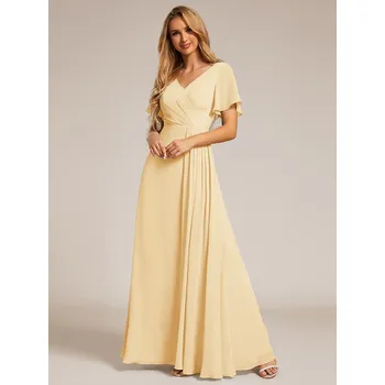 Dámské šaty Elegantní večerní asymetrické šifonové šaty s volánovým rukávem Barva: Žlutá, Velikost: 4XL