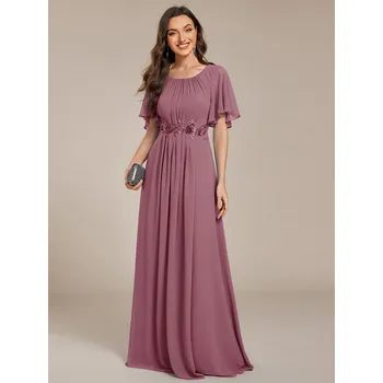 Dámské šaty Plisované večerní šaty s krátkými rukávy Barva: Purpurová, Velikost: 7XL