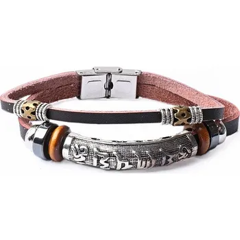 Náramek Náramek pánský kožený hnědý pletený s hematitem a mantrou obvod cca 22 cm