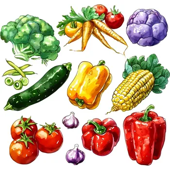 Samolepící dekorace UV samolepka mix zeleniny 7x7 cm (UV samolepka se zeleninou a ovocem)