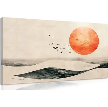 Obraz Dovido Obraz japandi krajina s oranžovým měsícem
