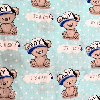 Rumitex Bavlněná látka, cena za 1 metr, šíře 160 cm, MEDVÍDEK - KLUK, MODRÝ