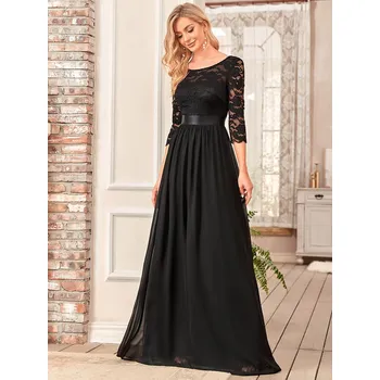 Dámské šaty Elegantní šaty s krajkovým topem a saténovým páskem Barva: Černá, Velikost: 8XL