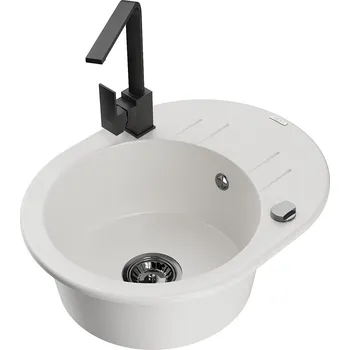 MEXEN/S - Kevin granitový dřez s odkapávačem včetně baterie Rita, bílá 6517-20-670300-70