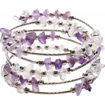 Náramek Křišťál a ocel s ametystem módní náramek široký wrap obvod cca 16 až 24 cm