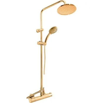 Sprchový set Termostatická - Sprchový systém s termostatickou baterií, zlatá kartáčovaná, hlavová sprcha 200 mm plast TRM81.5/7-61ZK