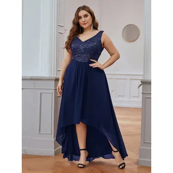 Dámské šaty Asymetrické šaty na ples s třpytivým topem Barva: Tmavě Modrá, Velikost: 9XL