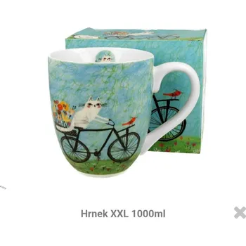 Litrový hrnek, kočka na kole