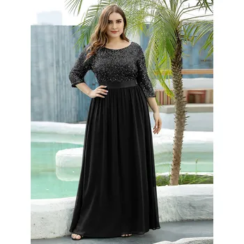 Dámské šaty Společenské šaty s kulatým výstřihem a třpytivým topem Barva: Černá, Velikost: 6XL