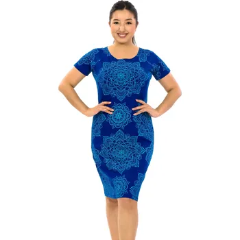 Dámské šaty Himalife Šaty s krátkým rukávem Haina - královská modrá s tyrkysovou Velikost: 4XL - Móda pro plnoštíhlé, Oblečení nadměrné velikosti