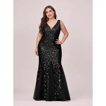 Dámské šaty Sexy flitrové maxi šaty mořska panna s dvojitým výstřihem do V Barva: Černá, Velikost: 7XL