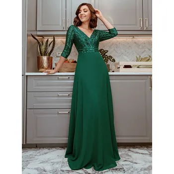 Dámské oblečení Večerní šaty s třpytivým topem a výstřihem do V Barva: Tmavě Zelená, Velikost: S