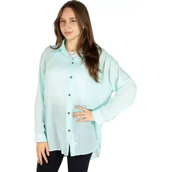 Dámská halenka Modrá bavlněná dámská košile Savitree Aqua Blue, jednobarevná, Sittar UNI