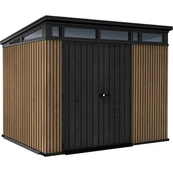 Zahradní stavba Kvalitní zahradní plastový domek na nářadí hnědá imitace dřeva, uzamykatelný, 279x216x226 cm