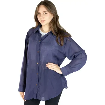 Dámská halenka Modrá bavlněná dámská košile Savitree Dark Blue, jednobarevná, Sittar UNI