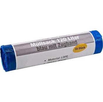 Pytle na odpadky KesTek Pytle na odpadky 120 litrů se stahovací šňůrkou, 40 um, modré, 10 ks