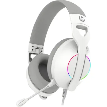 Sluchátka HP DHE-8003U, sluchátka s mikrofonem, drátová, bílá, 7.1 surround (virtuálně), podsvícená,