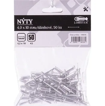Nýt Nýty hliníkové Lobster 4x10mm, 50ks