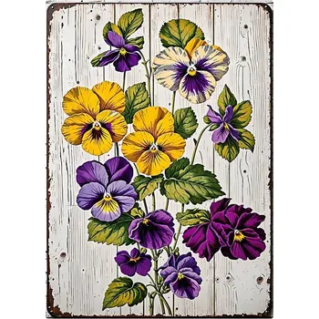 Obraz BAF Nástěnná kovová cedule. Macešky 30 x 20 cm