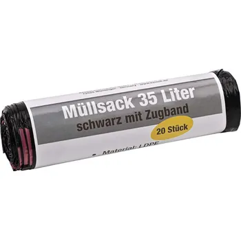 Pytle na odpadky KesTek Pytle na odpadky 35 litrů se stahovací šňůrkou, 20 um, černé, 20 ks