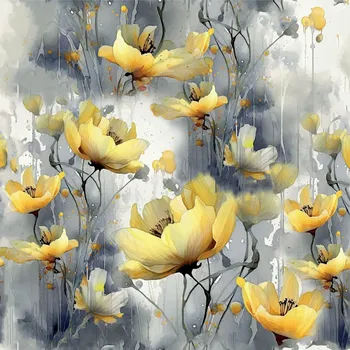 Úplet, Žluté květy na šedé (E) (Top kvalitní úplet Bella digitisk)