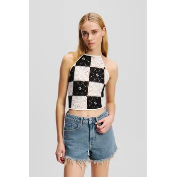 Dámský svetr SVETR KARL LAGERFELD JEANS KLJ CROCHET FITTED TOP BLACK/WHITE