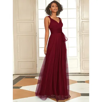 Dámské šaty Elegantní šaty pro družičky áčkové s výstřihem do V Barva: Bordová, Velikost: 6XL