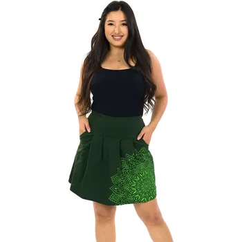 Dámská sukně Himalife Balonová sukně s kapsami Madia - khaki s limetkovou Velikost: XXL/3XL - Móda pro plnoštíhlé, Oblečení nadměrné velikosti