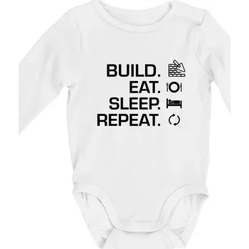 Build eat sleep repeat - cihly - Body kojenecké s dlouhým rukávem - Dlouhý r. do 3 měs ( Bílá )