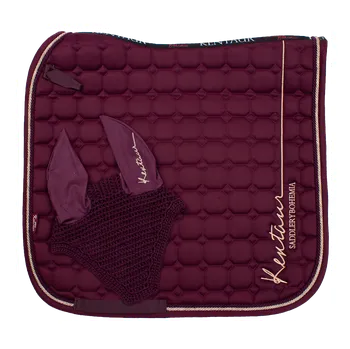 Vybavení pro koně Kentaur Podsedlová dečka s náušníky - drezurní švestková/rosegold