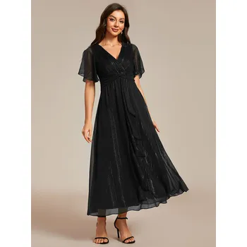 Dámské šaty Třpytivé svatební šaty s výstřihem do V a krátkými rukávy Barva: Černá, Velikost: 9XL