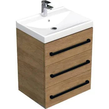 Ložnice Swiss aqua technologies Koupelnová skříňka s černou úchytkou a umyvadlem SAT Cube Way 60x76,5x46 cm dub Hickory mat CUBE46C603DHVER