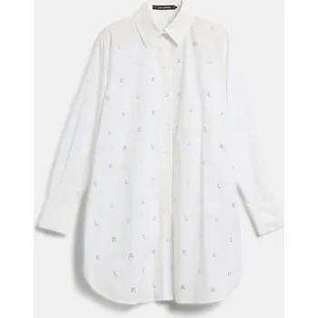 Dámská košile KOŠILE KARL LAGERFELD RHINESTONE KARL POPLIN SHIRT WHT-SILVER KL LETTERS AOP