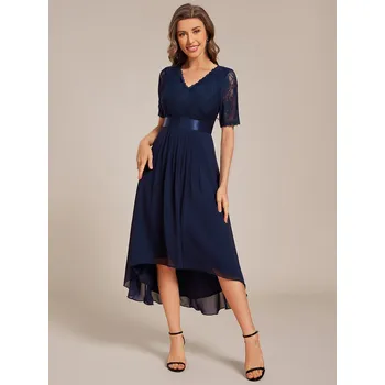 Dámské šaty Vyšívané šifonové svatební šaty s asymetrickým lemem Barva: Tmavě Modrá, Velikost: 9XL