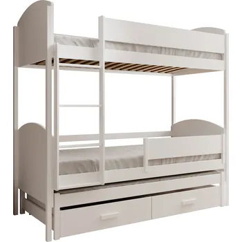 Postel ADRK Rozkládací patrová postel LEIA, CH-LEI-W-200-M, 200x90 cm se zábradlím a matrací, bílá