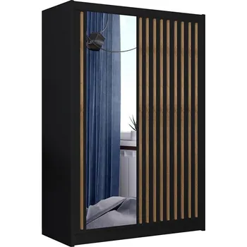Šatní skříň Šatní skříň se zrcadlem SANTINO 150x215 cm černá/dub craft