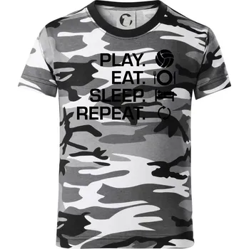 Chlapecké tričko Play Eat Sleep Repeat volejbal - Dětské maskáčové triko - 146 cm/10 let ( Šedý maskáč )