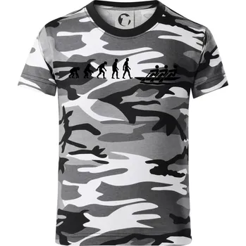 Chlapecké tričko Evoluce veslování 3 lidi - Dětské maskáčové triko - 122 cm/6 let ( Šedý maskáč )