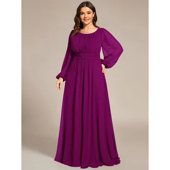 Dámské šaty Šaty svatební s kulatým výstřihem a dlouhými lucernovými rukávy Barva: Fuchsiová, Velikost: 9XL