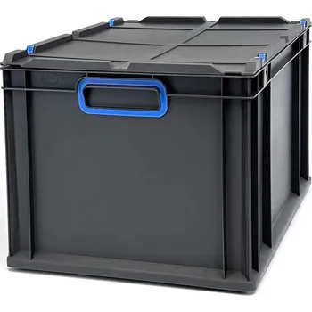 Úložný box Euro přepravka CYCLE s nasazovacím víkem, 600x400x320 mm, barva antracit-modrá