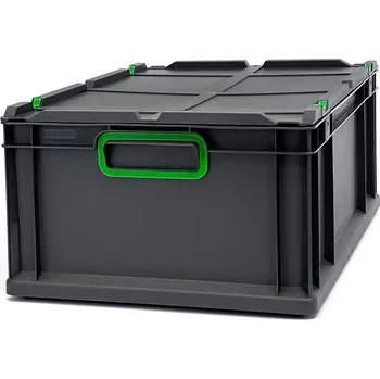 Úložný box Euro přepravka CYCLE s nasazovacím víkem, 600x400x220 mm, barva antracit-zelená