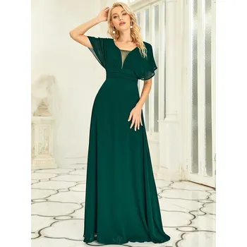 Dámské šaty Stylové maxi šaty s volánovými rukávy Barva: Tmavě Zelená, Velikost: 7XL