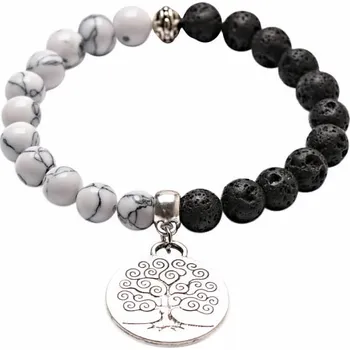 Náramek Howlit bílý a láva náramek s velkým Stromem života obvod cca 16 až 22 cm