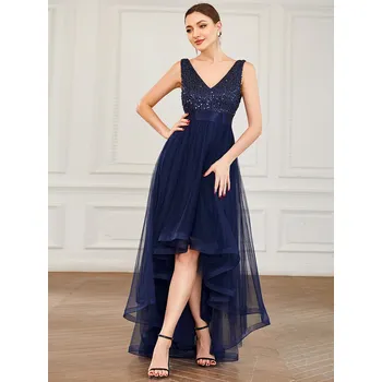 Dámské šaty Třpytivé plesové šaty s asymetrickým lemem a výstřihem Barva: Tmavě Modrá, Velikost: 2XL