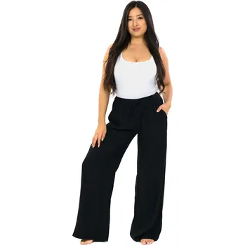 Dámské kalhoty Himalife Kalhoty Plain Esha - černá Velikost: XXL/3XL - Móda pro plnoštíhlé, Oblečení nadměrné velikosti